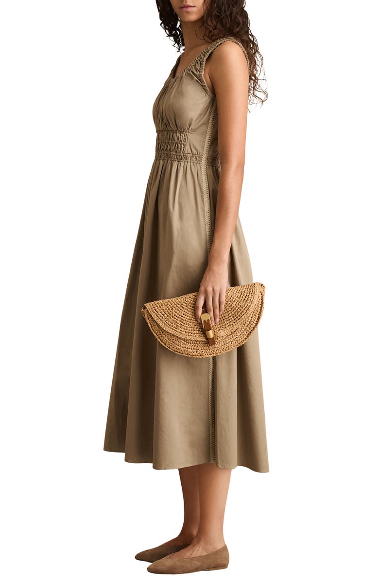 Reiss Anouk Smock Waist Cotton Dress, Alternate, color, Khaki
