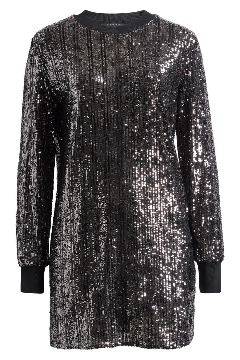 Solstice Sequin Long Sleeve Dress, Alternate, color, BLACK