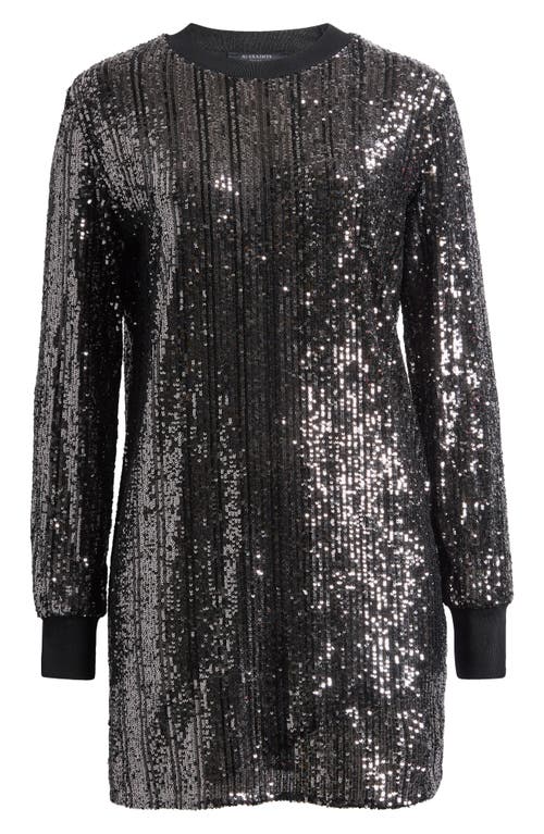 AllSaints Solstice Sequin Long Sleeve Dress in Black 