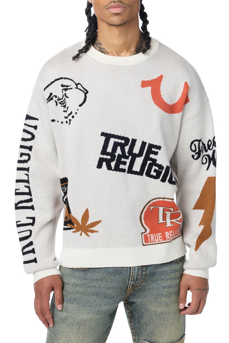 Multi Logo Crewneck Sweater, Main, color, WINTER WHITE