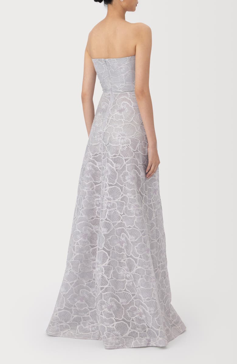 SAU LEE Yvonne Floral Embroidered Strapless Gown, Alternate, color, Silver Grey