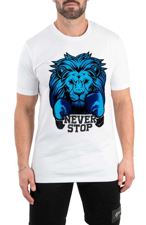 Maceoo Boxing Lion Cotton Graphic T-shirt In White