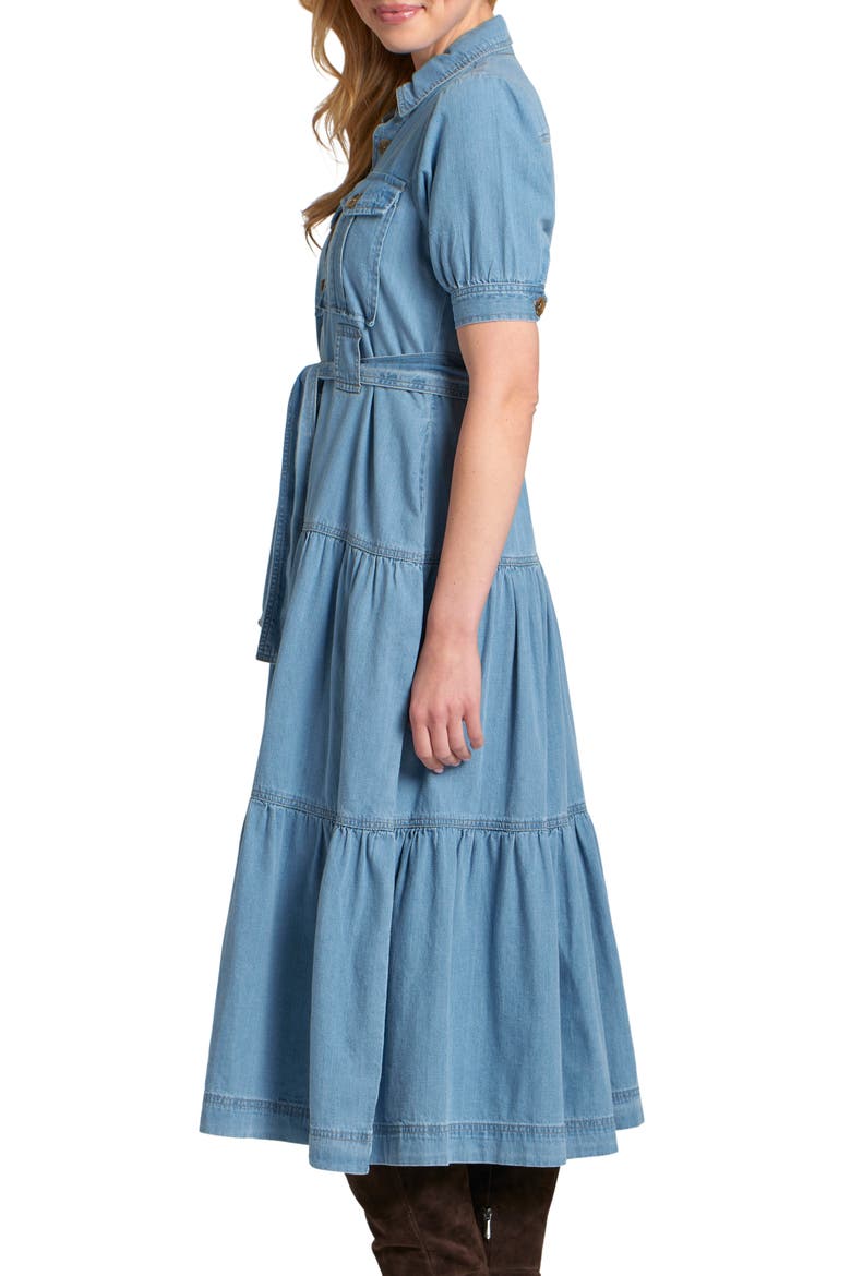 Tie Waist Tiered Midi Dress, Alternate, color, LIGHT INDIGO