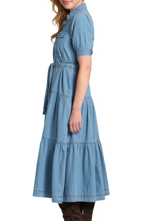 Apny Tie Waist Tiered Midi Dress In Blue