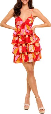 FLYING TOMATO Floral Plunge Neck Minidress