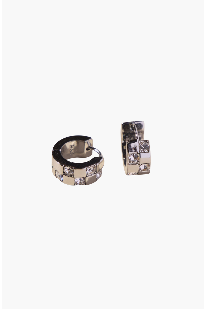 Pavé Checkered Huggies, Alternate, color, Silver