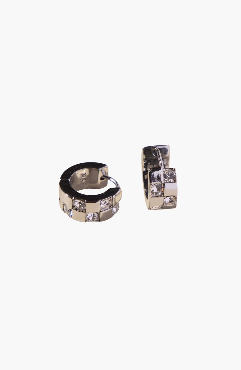 Nickel & Suede Pavé Checkered Huggies, Alternate, color, Silver