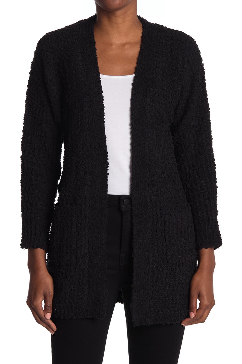 Open Front Patch Pocket Popcorn Cardigan, Main, color, BLACK