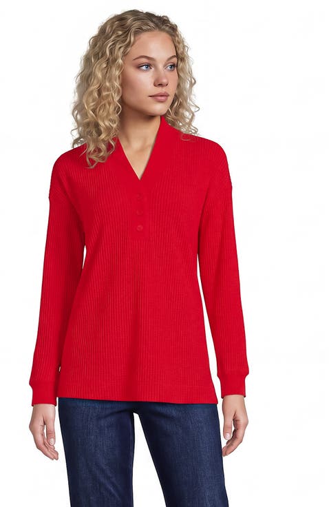 Long Sleeve Waffle Shawl Collar Henley