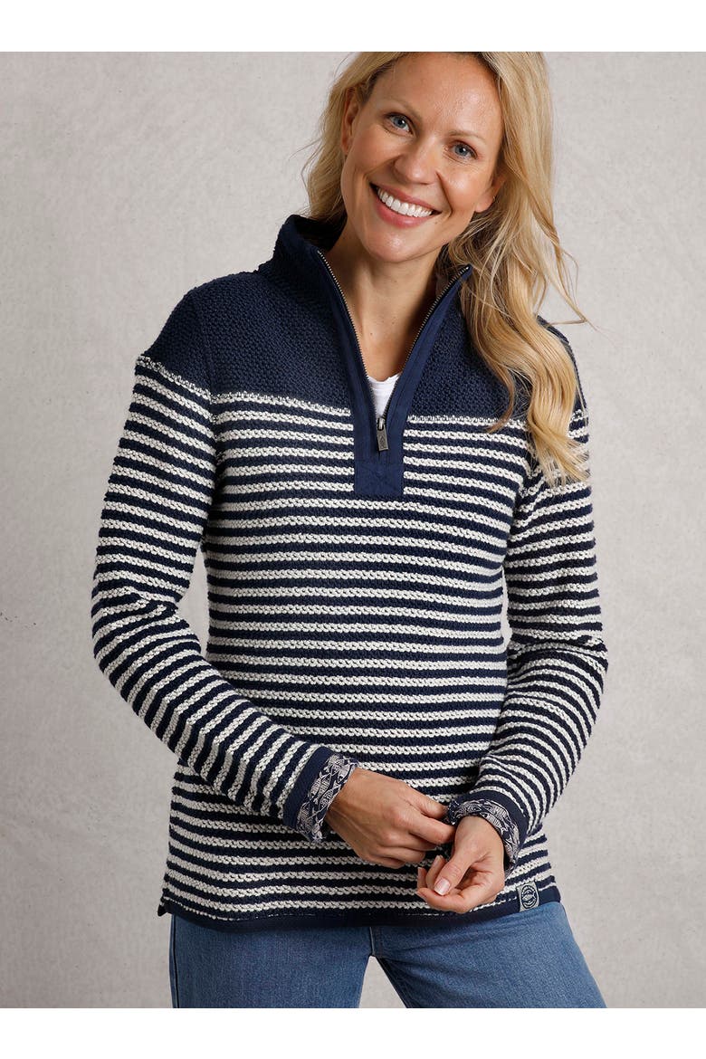 Juliet 1/4 Zip Stripe Macaroni, Alternate, color, Navy