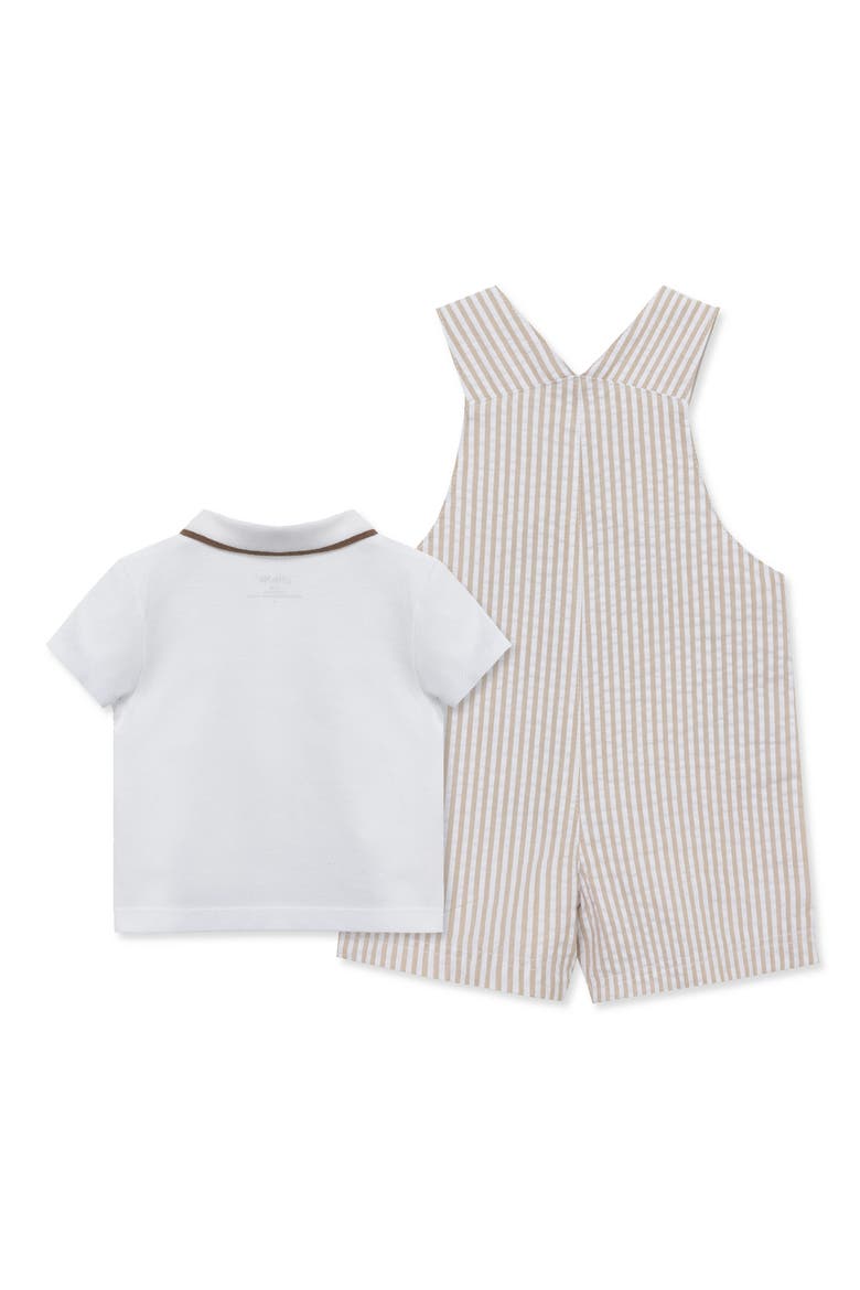 Puppies Cotton Polo & Seersucker Overalls Set, Alternate, color, TAN