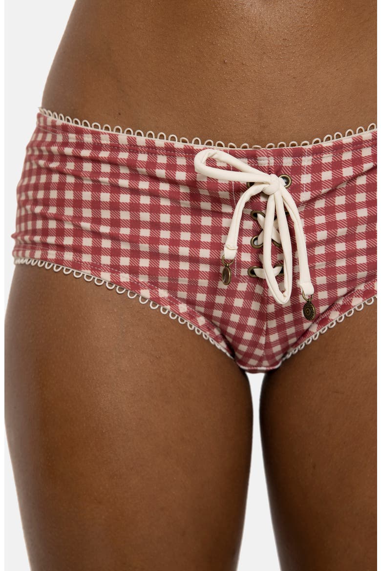 Gingham Hot Pant Bikini Bottoms, Alternate, color, RED