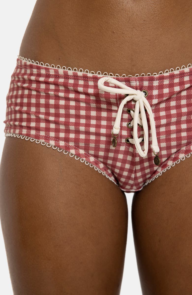JADED LONDON Gingham Hot Pant Bikini Bottoms, Alternate, color, Red
