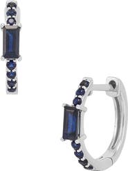 Frankie & Zoe 14K White Gold Sapphire Huggie Hoop Earrings