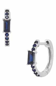Frankie & Zoe 14K White Gold Sapphire Huggie Hoop Earrings