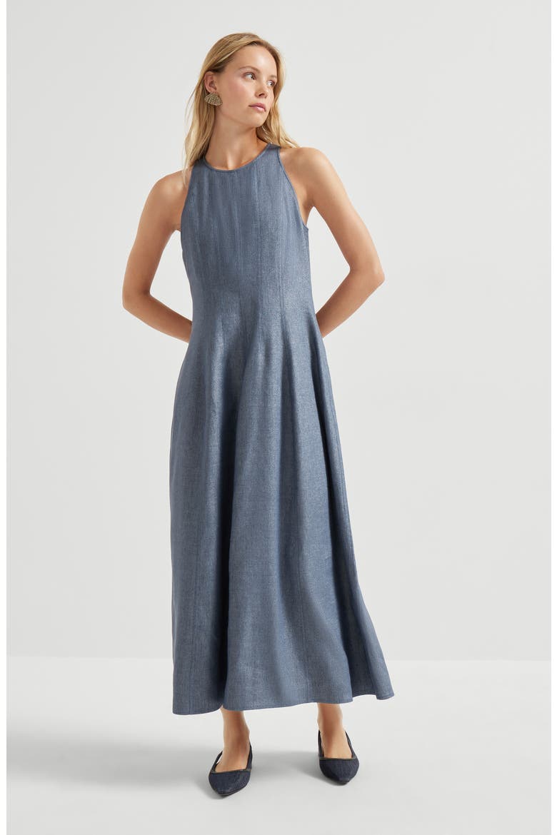 Linen and virgin wool twill dress, Alternate, color, Dark Denim