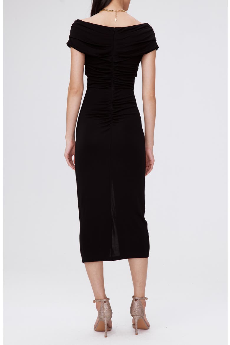 Stephen Portrait Neck Midi Dress, Alternate, color, BLACK