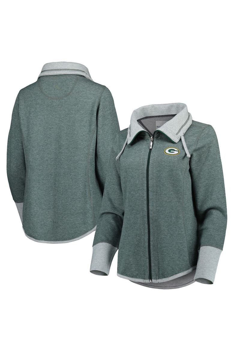 Women's Tommy Bahama Heathered Green Green Bay Packers Sport Sun Fade Full-Zip Sweatshirt, Main, color, Heather Green