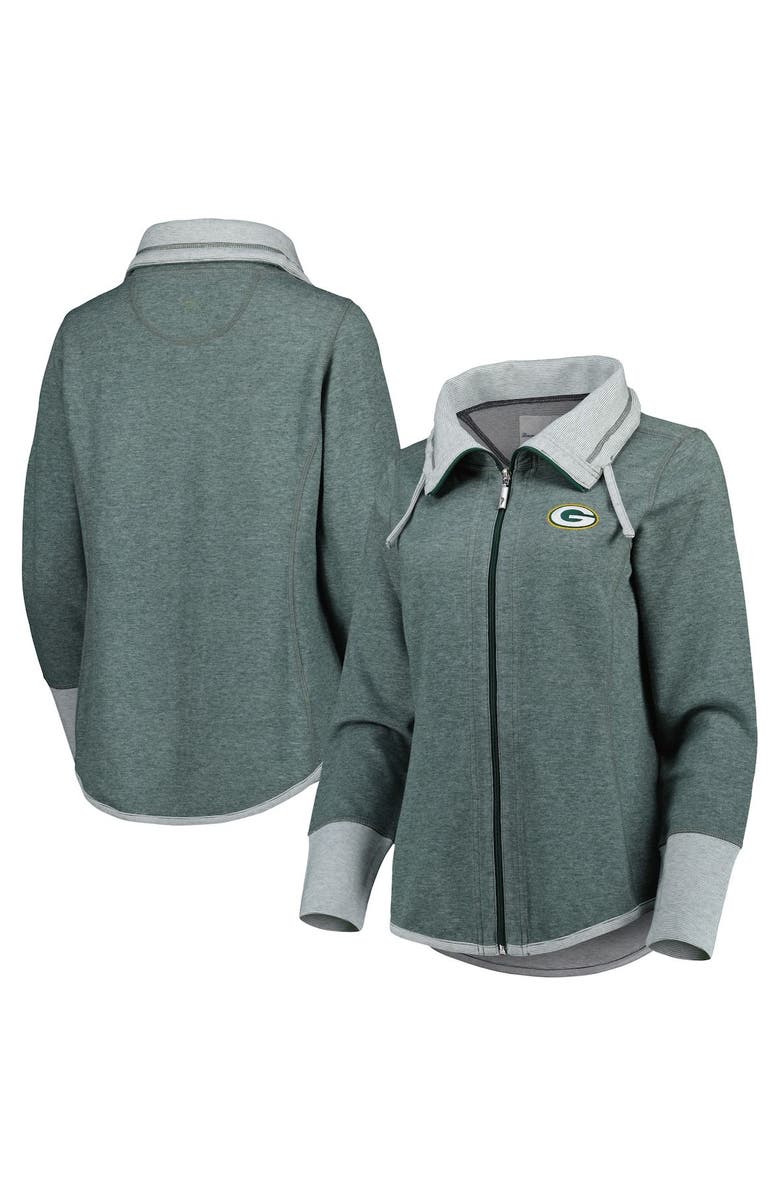 Tommy Bahama Women's Tommy Bahama Heathered Green Green Bay Packers Sport Sun Fade Full-Zip Sweatshirt, Main, color, Heather Green
