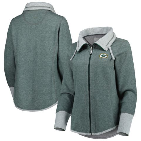Women's Tommy Bahama Heathered Green Green Bay Packers Sport Sun Fade Full-Zip Sweatshirt