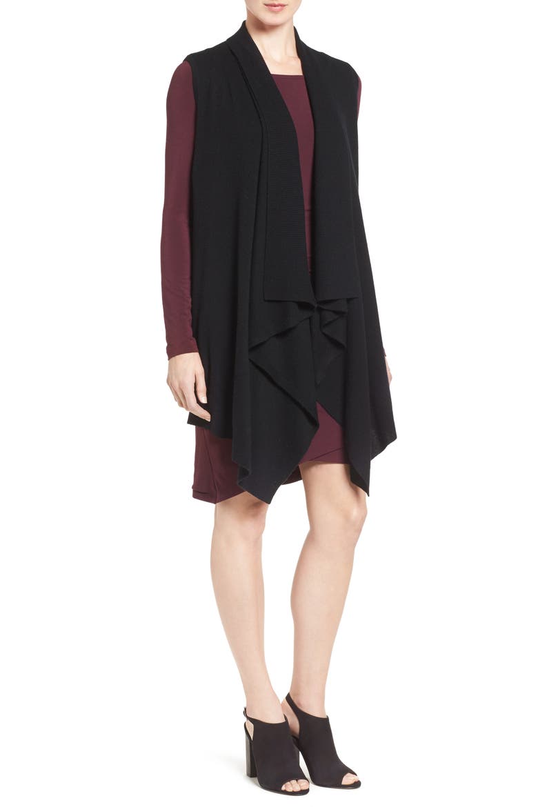 Wool & Cashmere Drape Front Sweater Vest, Main, color, BLACK