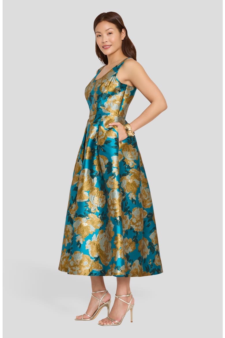 Brocade Sleeveless Cocktail Dress, Alternate, color, BLUE SUNFLOWER