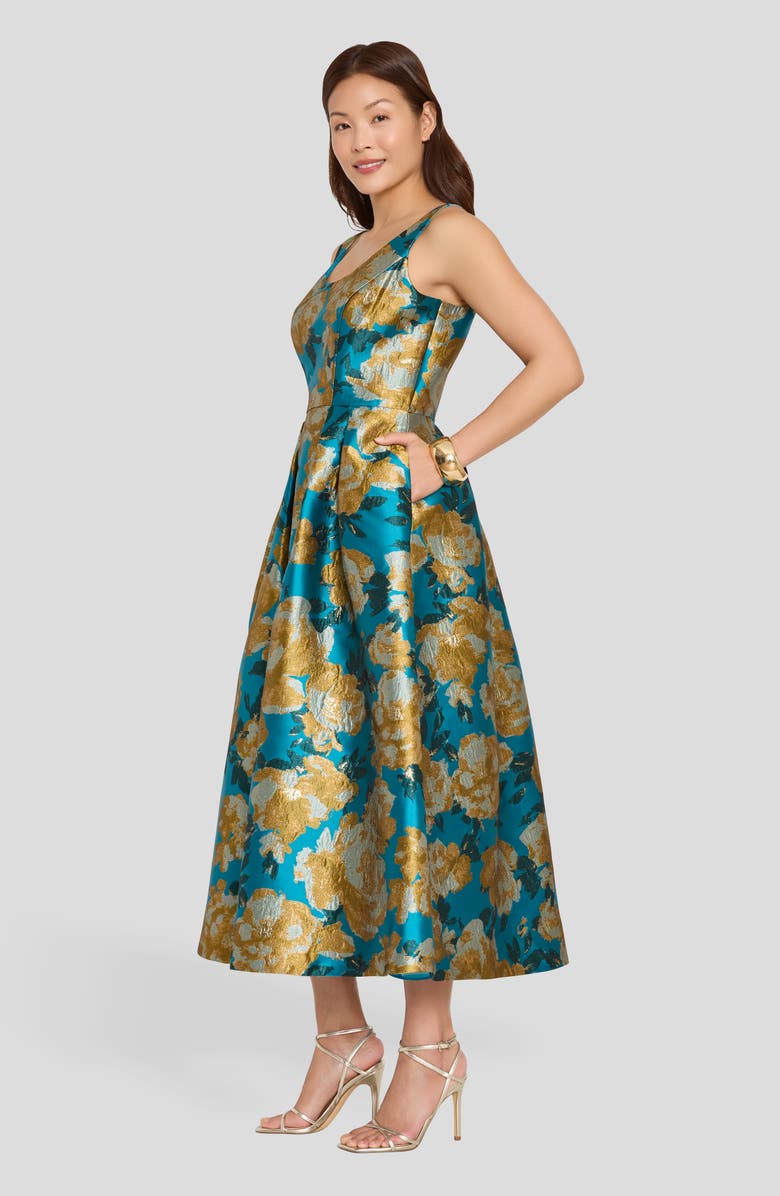 Tahari ASL Brocade Sleeveless Cocktail Dress, Alternate, color, Blue Sunflower