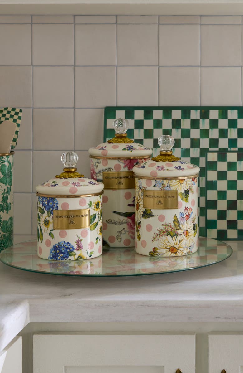 MACKENZIE CHILDS Wildflowers Small Enameled Steel Canister, Alternate, color, Pink