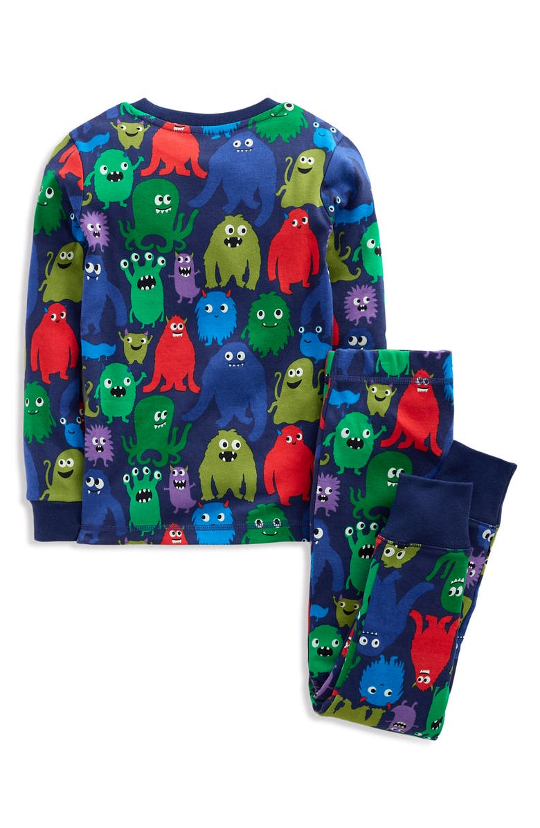 Mini Boden Kids' Fitted Two-Piece Glow in the Dark Pajamas, Alternate, color, Navy Monsters