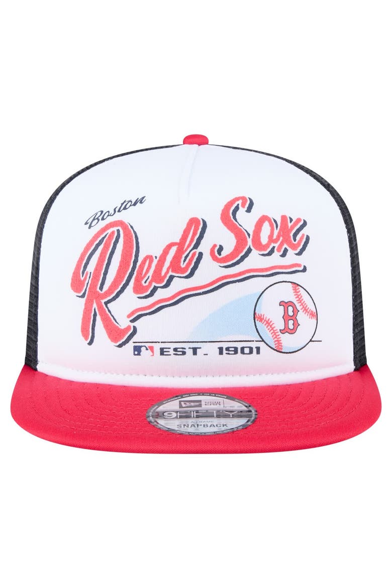 Men's New Era White/Red Boston Red Sox Retro Script Trucker 9FIFTY Snapback Hat, Alternate, color, White