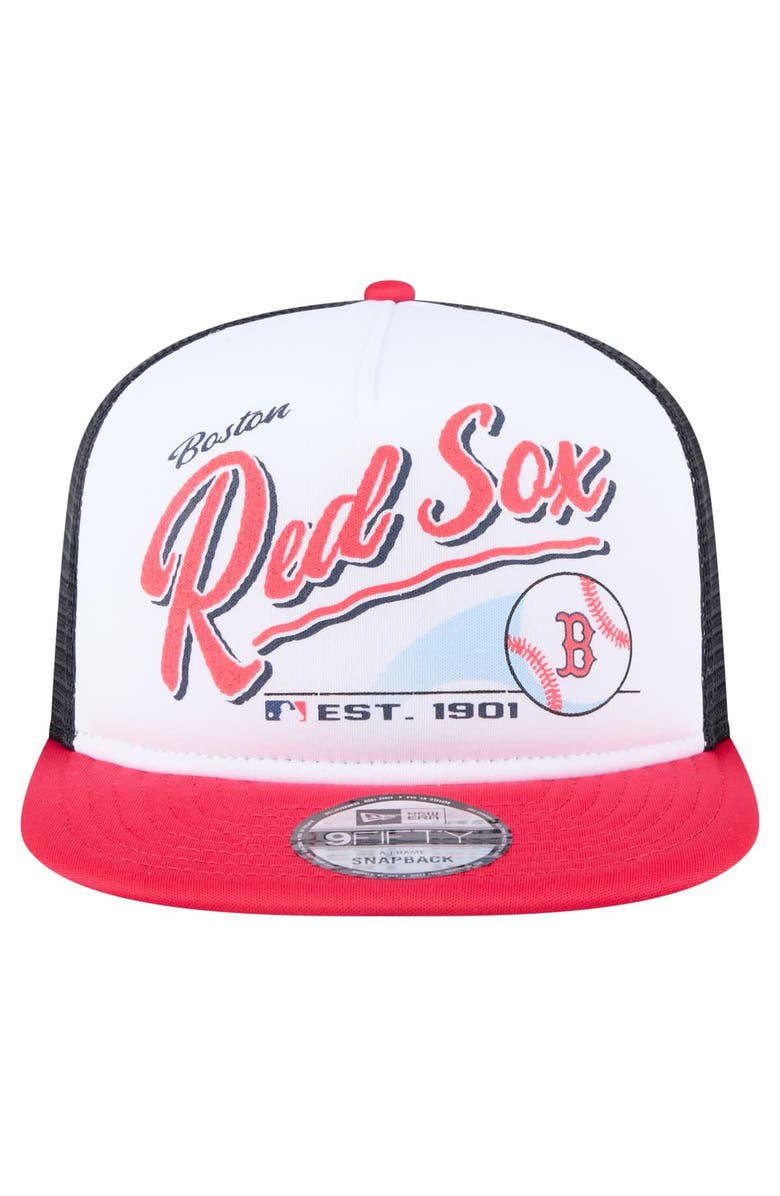 New Era Men's New Era White/Red Boston Red Sox Retro Script Trucker 9FIFTY Snapback Hat, Alternate, color, White