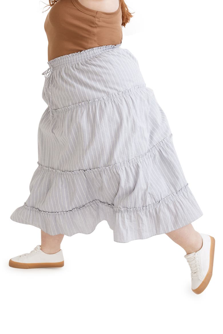 Striped Ruffle Tiered Pull-On Maxi Skirt, Alternate, color, BLUE/ WHITE STRIPE