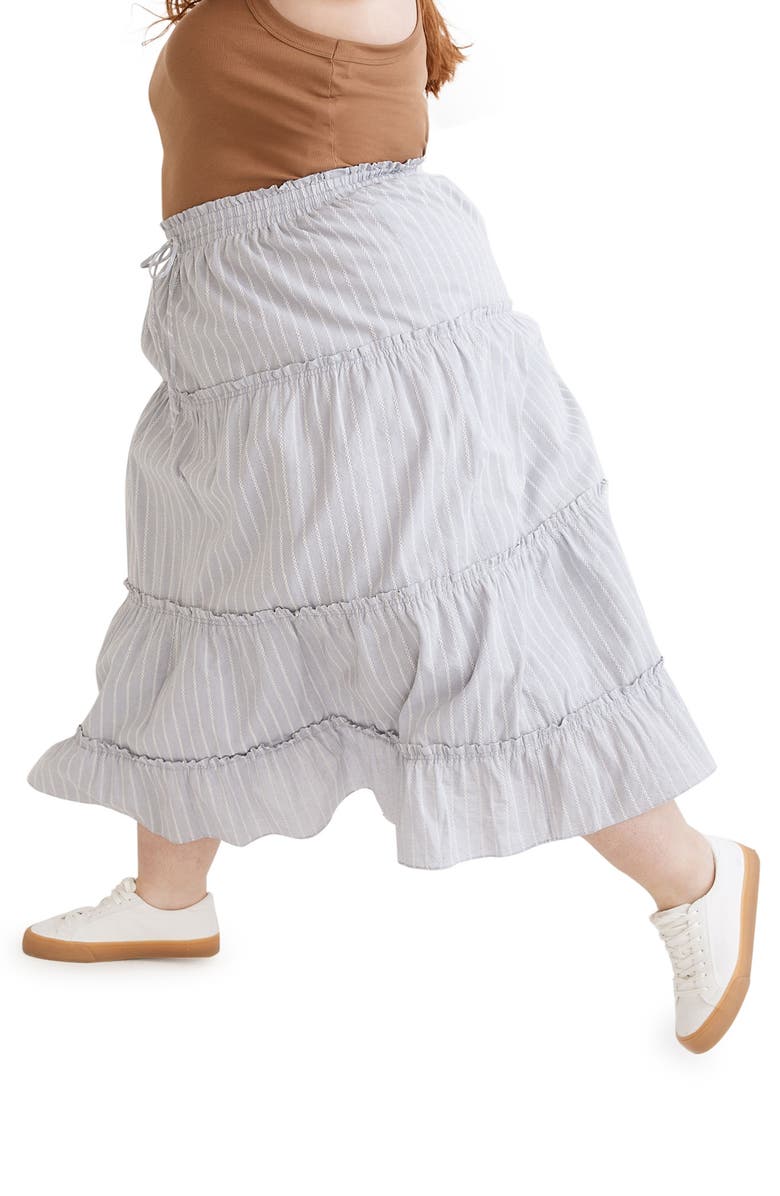 Madewell Striped Ruffle Tiered Pull-On Maxi Skirt, Alternate, color, Blue/ White Stripe