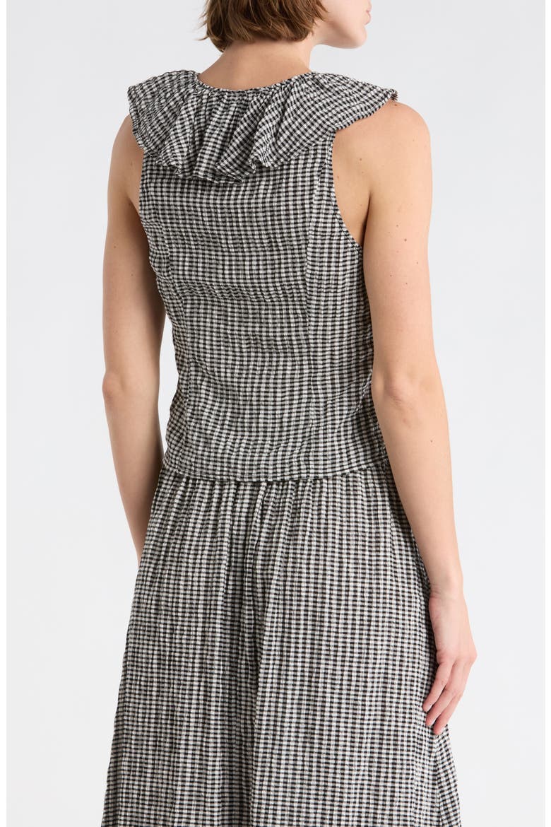 Ruffle V-Neck Sleeveless Top, Alternate, color, BLACK- IVORY MINI GINGHAM