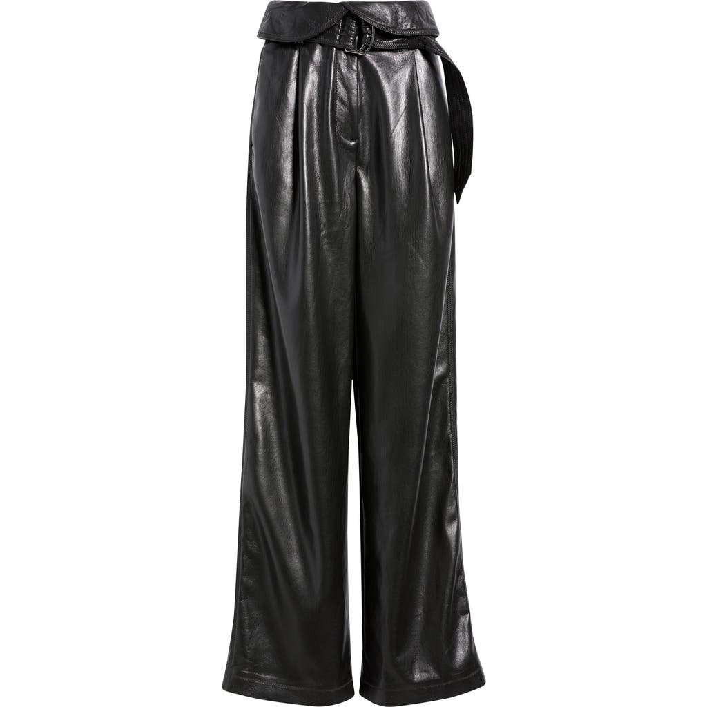 Hugo Boss Boss Orange Tadelena Belted Faux Leather Wide Leg Pants In Black