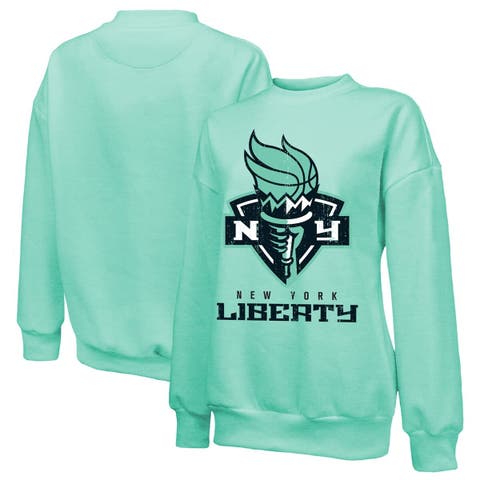 Women's Majestic Threads Mint New York Liberty Primary Logo Drop Shoulder Tri-Blend Pullover Sweatshirt