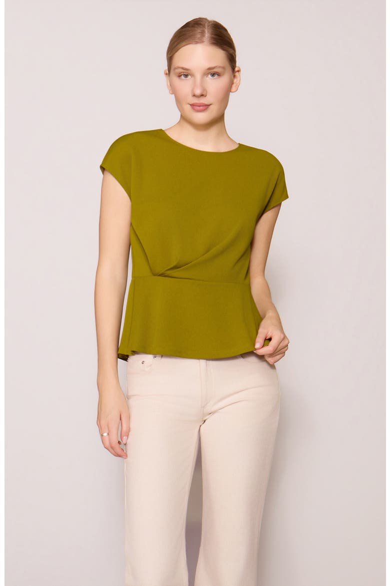 Side Ruched Crepe Top, Alternate, color, CHARTREUSE GREEN