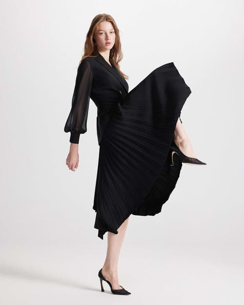 Theo The Label Atlas Crepe And Chiffon Pleated Dress In Black