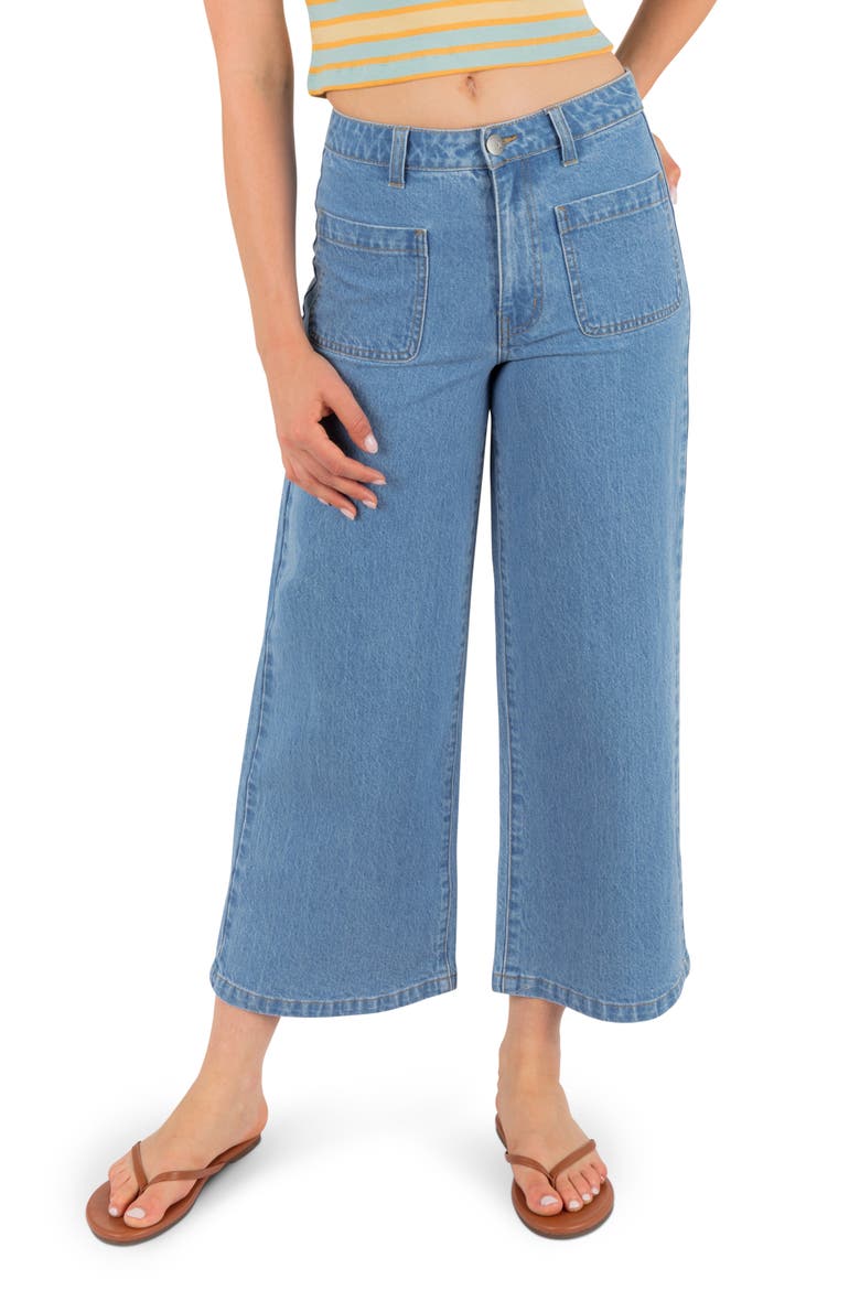 Horizon Patch Pocket Ankle Wide Leg Twill Pants, Main, color, 70S BLUE