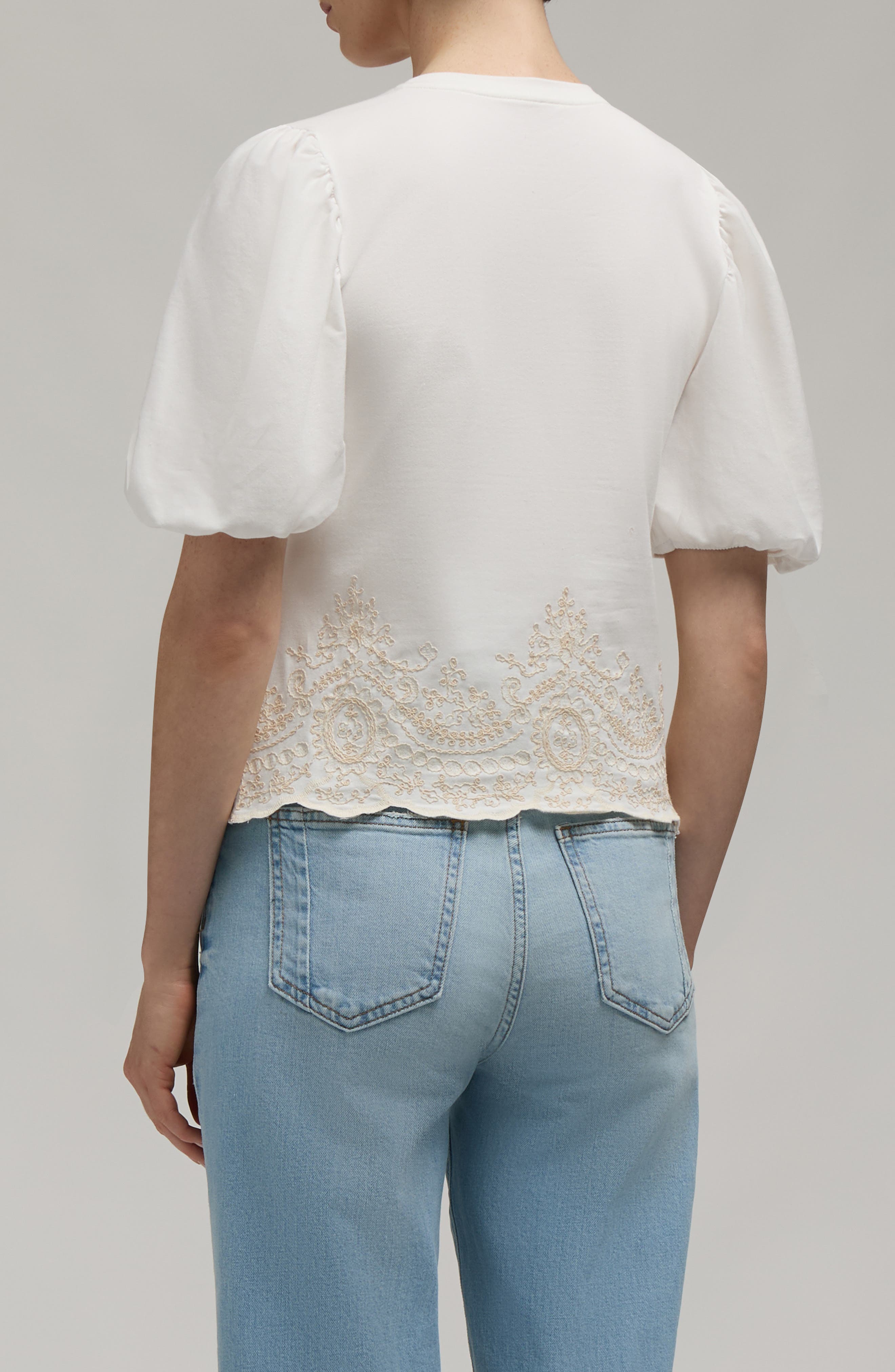 Embroidered Puff Sleeve Top - image 2