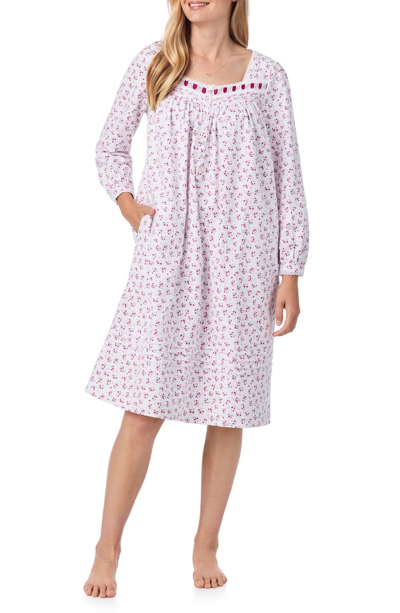 Eileen West Waltz Floral Long Sleeve Cotton Flannel Nightgown, Alternate, color, 