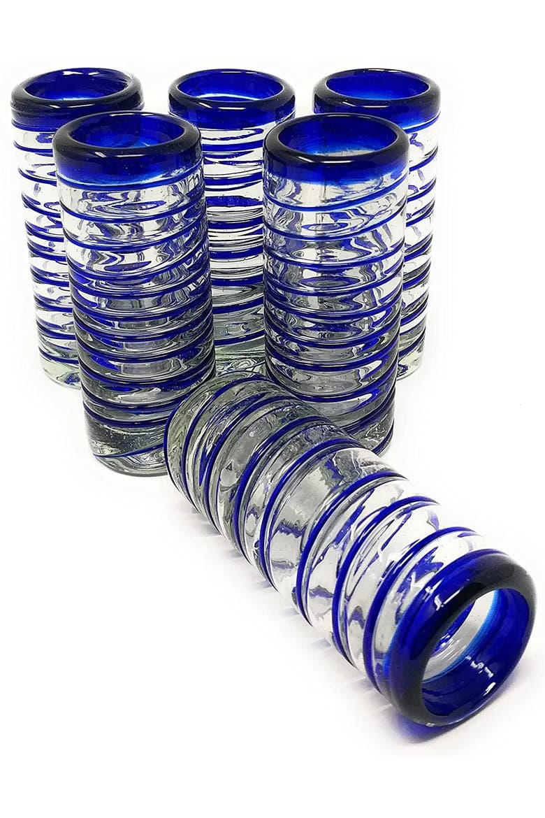 Spiral Tequila Shot Glasses - Set of 6, Alternate, color, Cobalt
