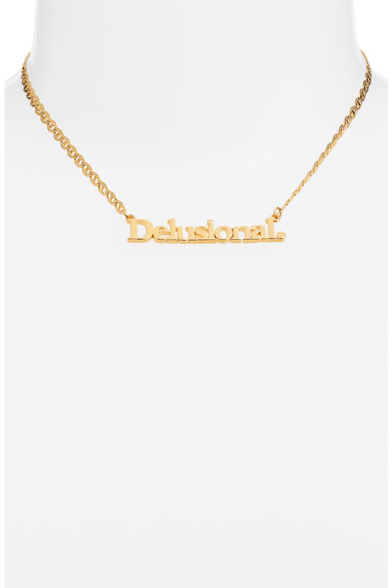 Delusional Nameplate Necklace, Alternate, color, GOLD