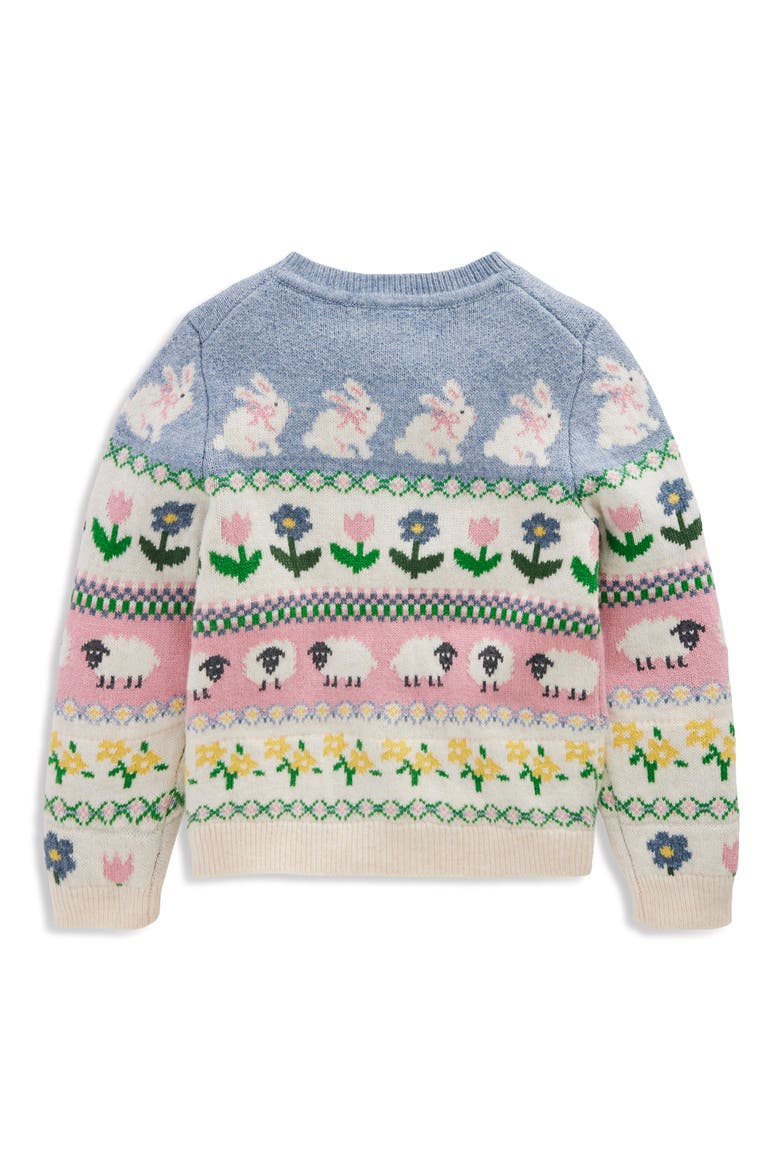 Kids' Edie Fair Isle Cardigan, Alternate, color, GLACIER BLUE BUNNY FAIR ISLE
