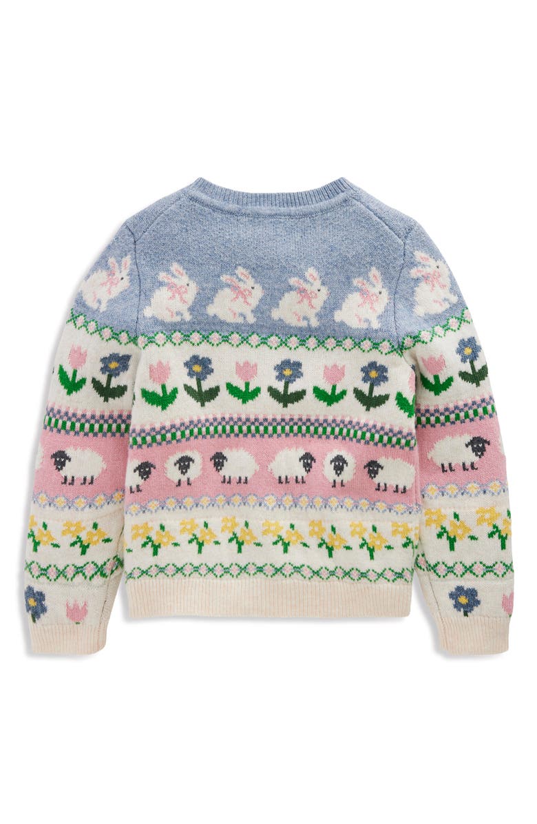 Mini Boden Kids' Edie Fair Isle Cardigan, Alternate, color, Glacier Blue Bunny Fair Isle