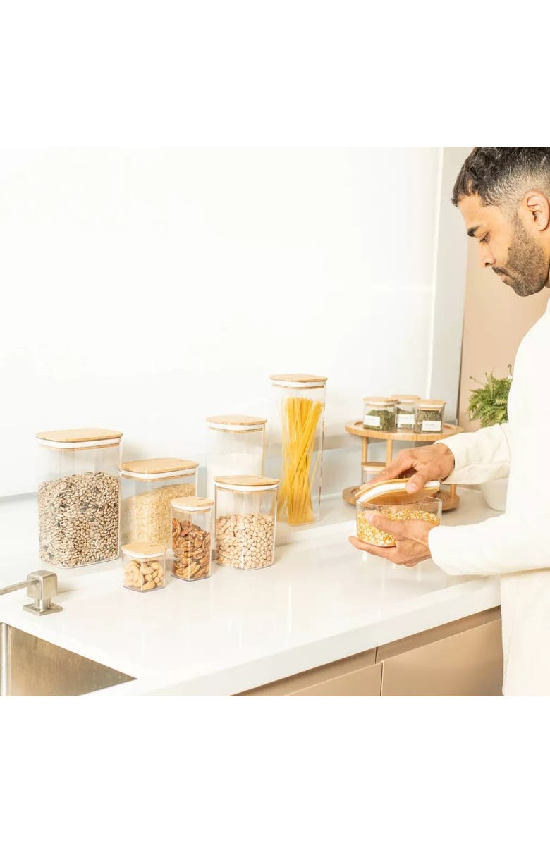 OU Clear Airtight Stackable Food Storage Container Set with Wood Lids, Alternate, color, Clear