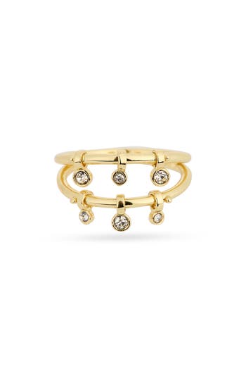 Covet Crystal Charm Double Band Ring In Gold