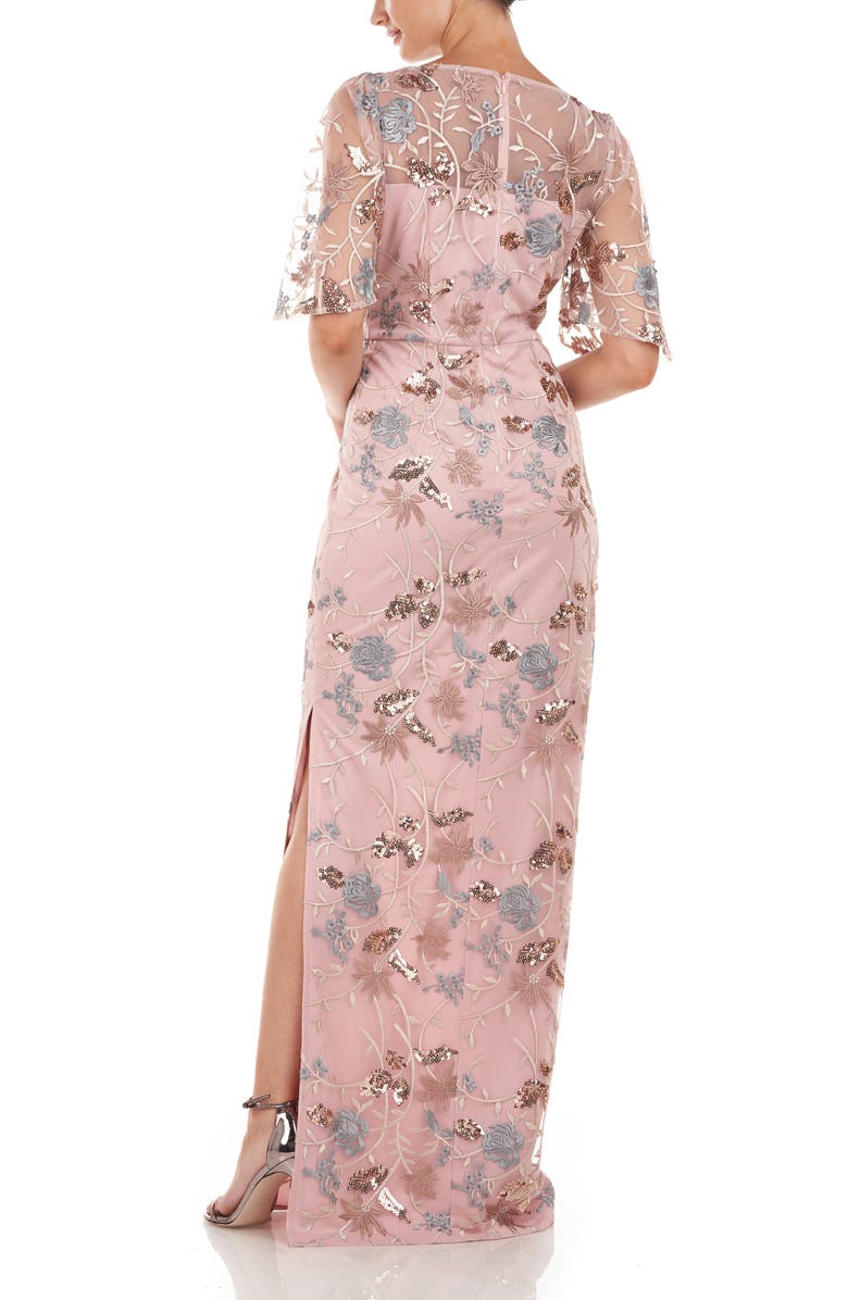 JS Collections Daphne Embroidered Sequin Column Gown, Alternate, color, Blush Multi