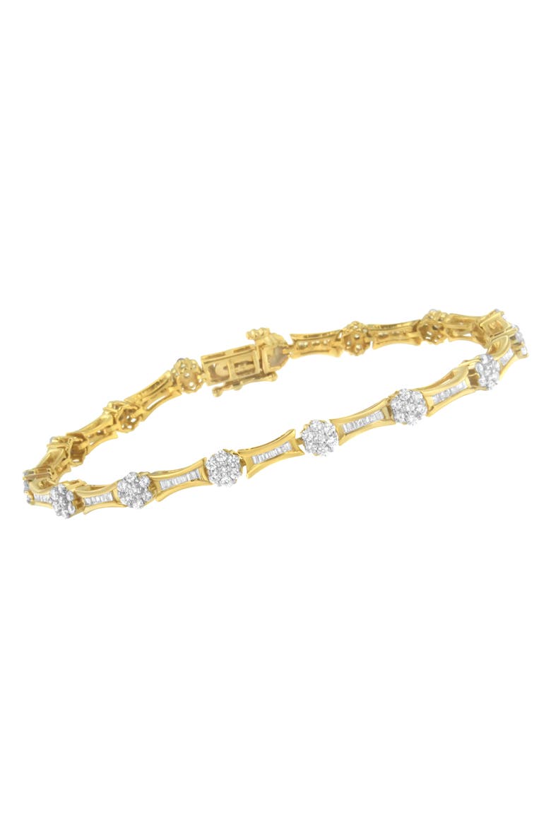 10K Gold 2.00 cttw Round and Baguette-Cut Diamond Link Bracelet, Alternate, color, Yellow