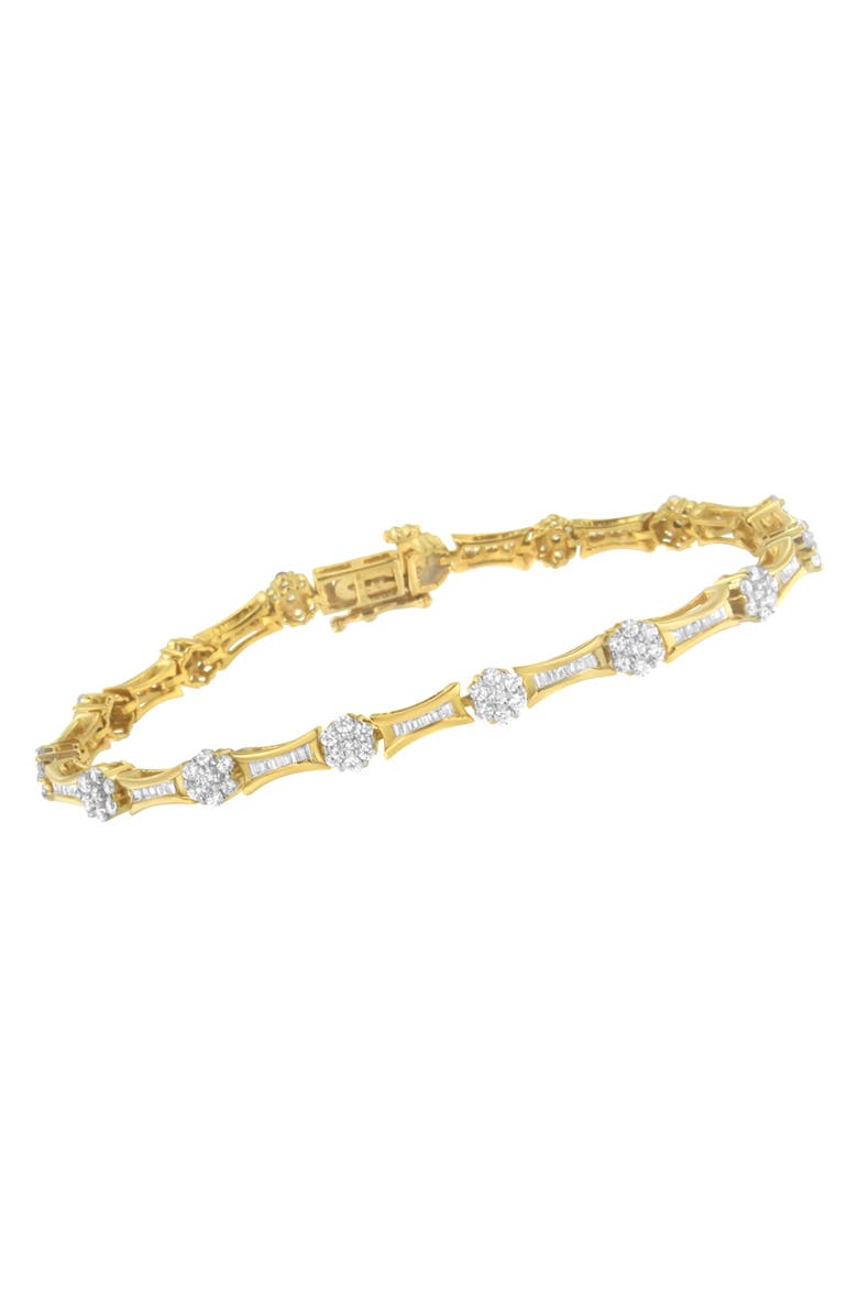 Haus of Brilliance 10K Gold 2.00 cttw Round and Baguette-Cut Diamond Link Bracelet, Alternate, color, Yellow